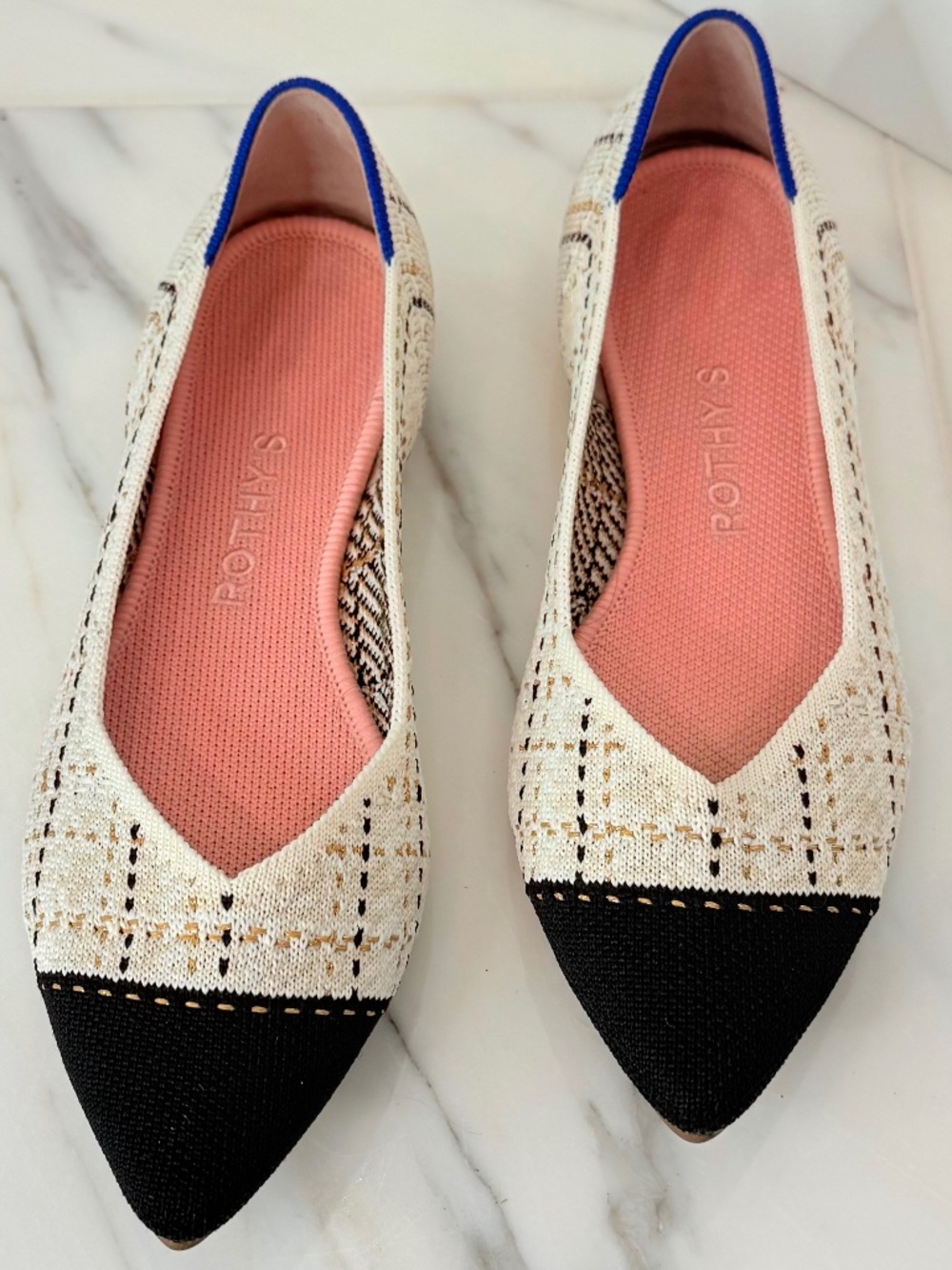 Rothy's The Point in Moonlight Tweed with Cap Toe Cream/Black W6.5